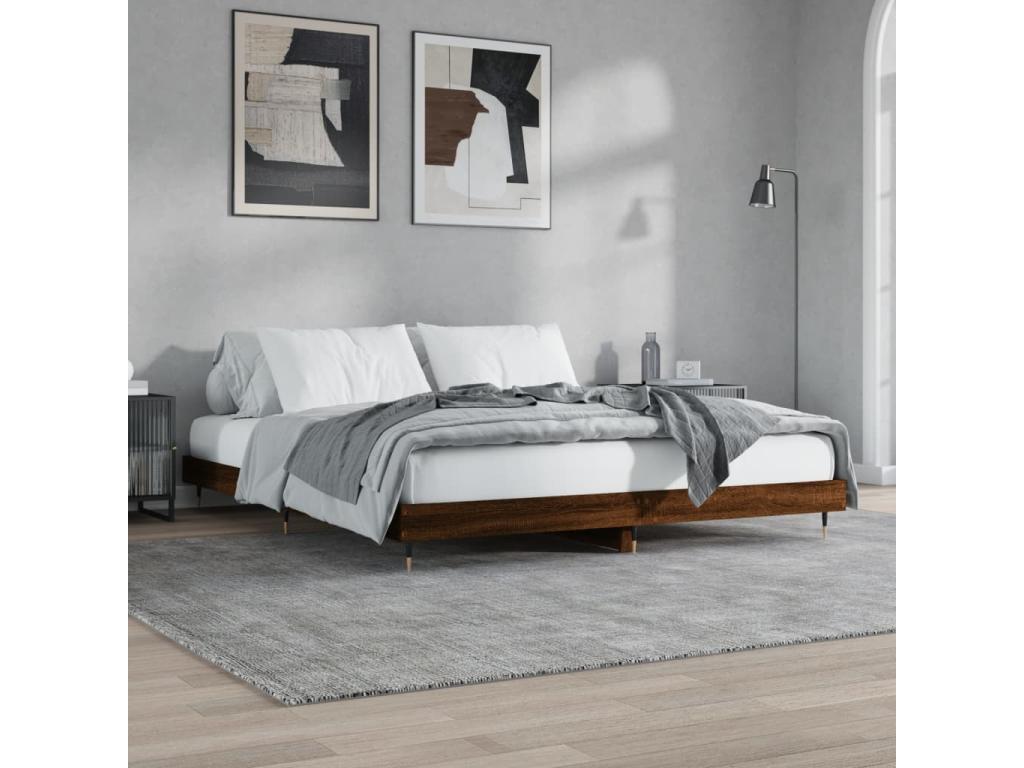 Brown oak bed frame 180x200 cm engineered wood SBYU29648