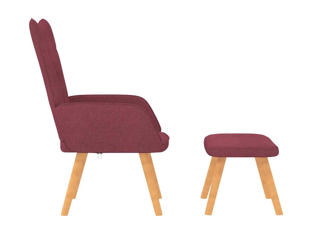 Relaxing armchair with footstool, burgundy red fabric, INZH18580