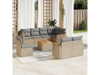 9-piece garden furniture set with cushions, beige woven resin JHQR30049