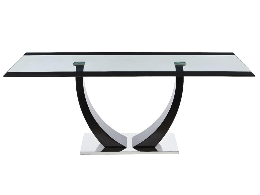 Chicyla II OYBA68354 8-Person Dining Table in Tempered Glass, MDF and Stainless Steel - Black