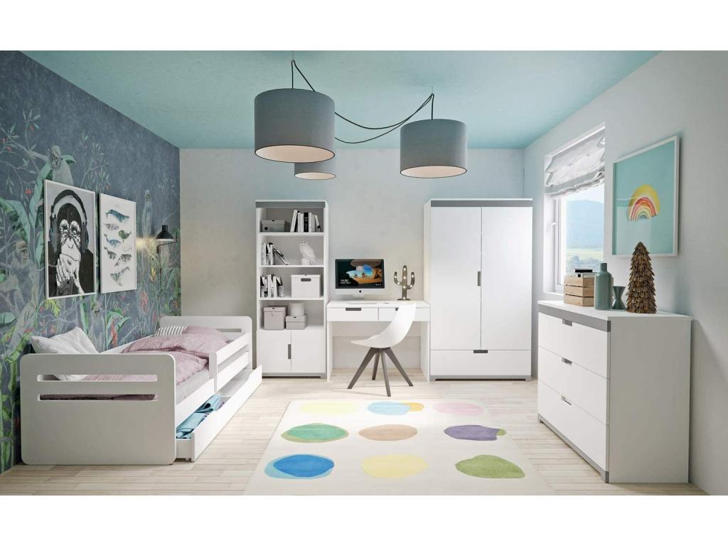 Domopure children's bed with removable safety rail, white and green - Foam mattress - 80x140 CIRE59282