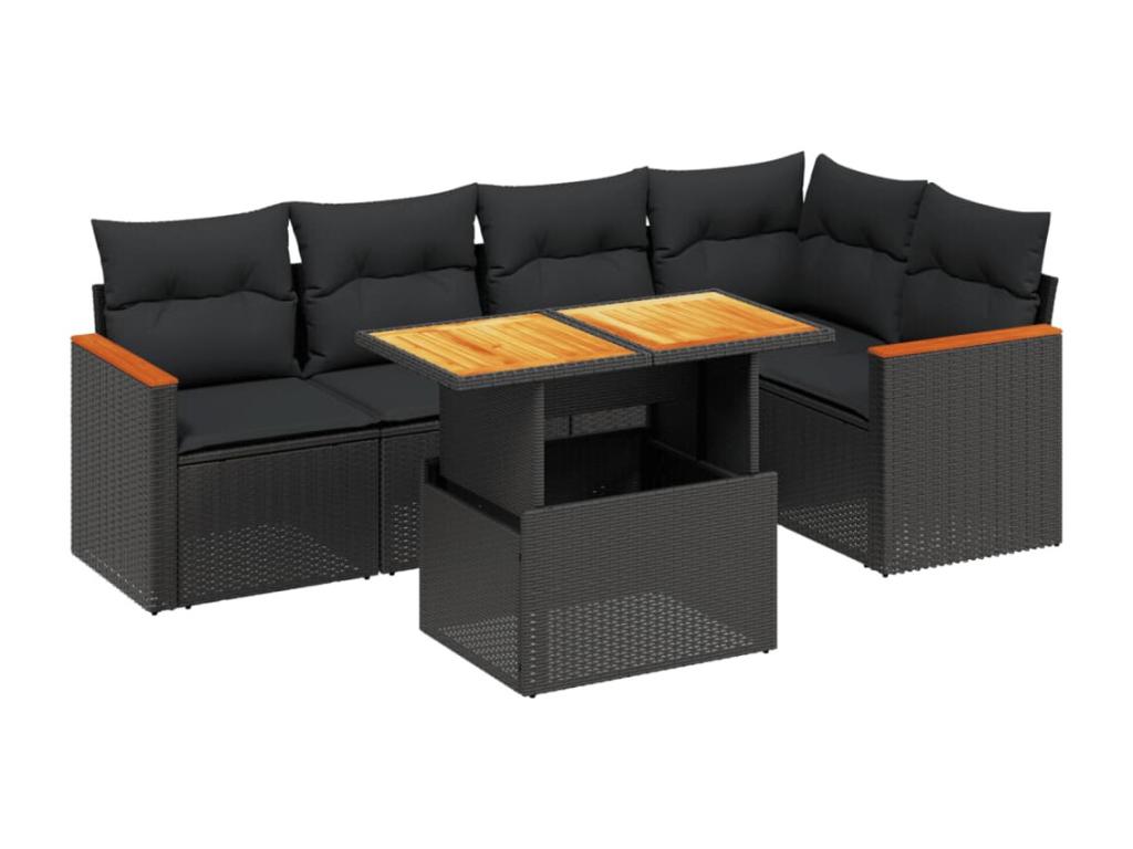 6-piece garden furniture set with cushions, black woven resin IUXL22362