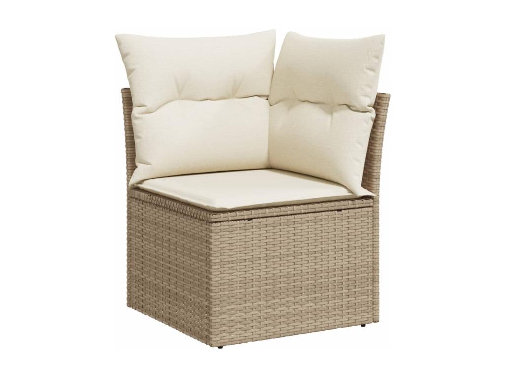 5-piece garden furniture set with cushions, beige woven resin, VNGU61256