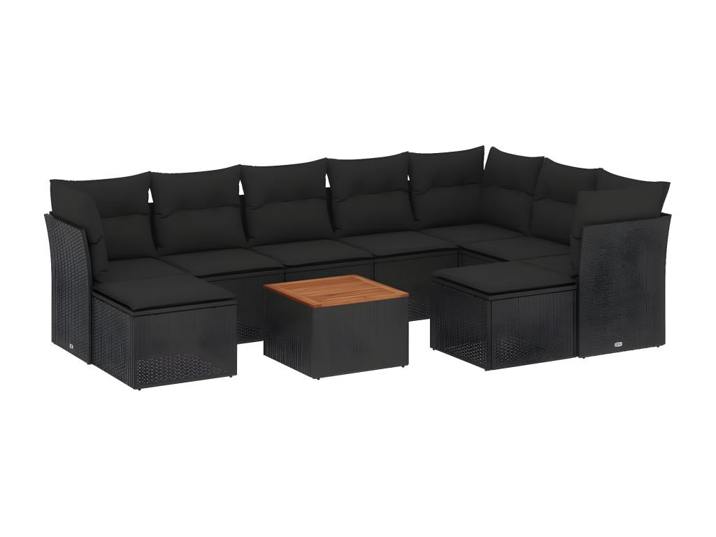 10-piece garden furniture set with cushions, black resin wicker XHFO76720