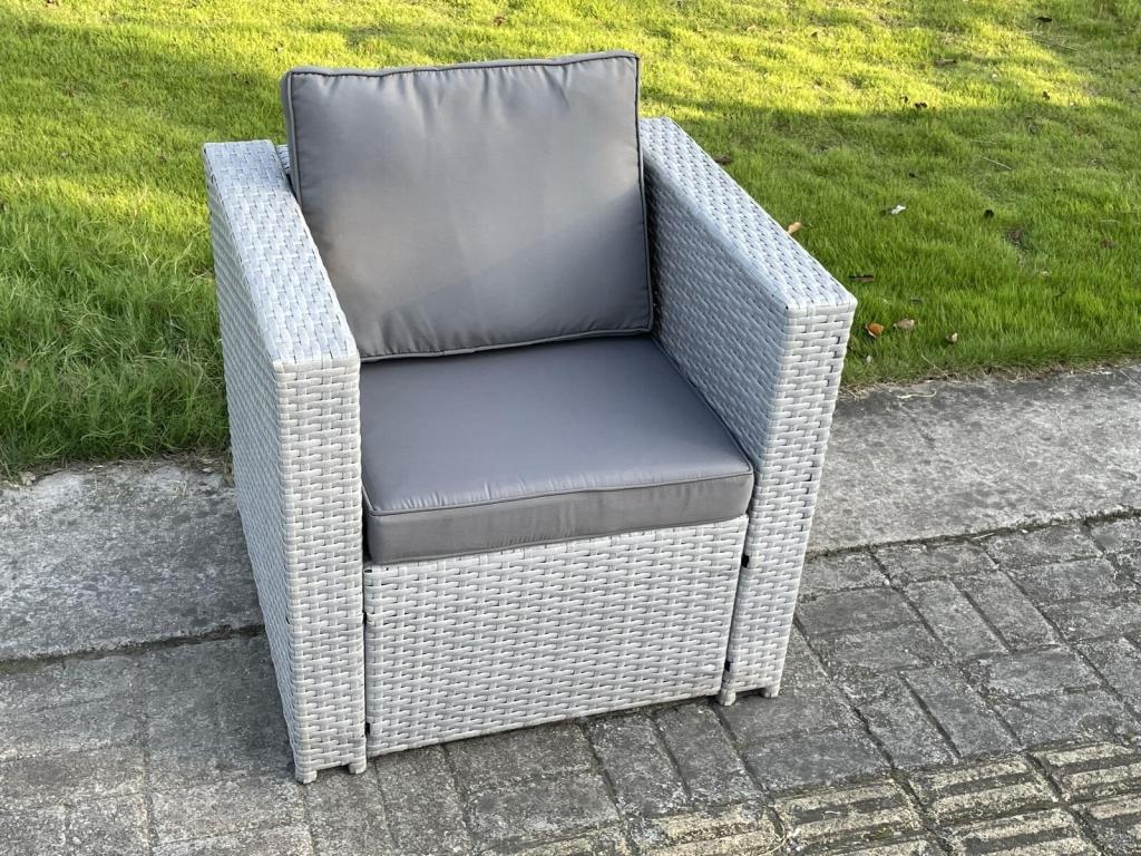 8-seater rattan garden furniture set with 3-seater sofa, 2 armchairs, 2 side tables, and a coffee table in light grey (GAAG20350)