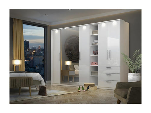 Domopure collection 2-door wardrobe in white with LED lighting and 3 shelves included. FCON68722