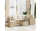 Garden furniture set with cushions, 6 pieces, beige woven resin QARW84999