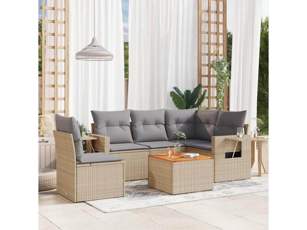 Garden furniture set with cushions, 6 pieces, meDomopure beige woven resin NDOC61658