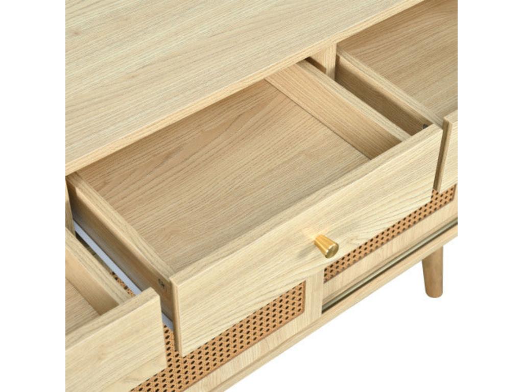 Oak sideboard with drawers and sliding rattan door. Oak color. D120cm x H78cm. TEZZ62508