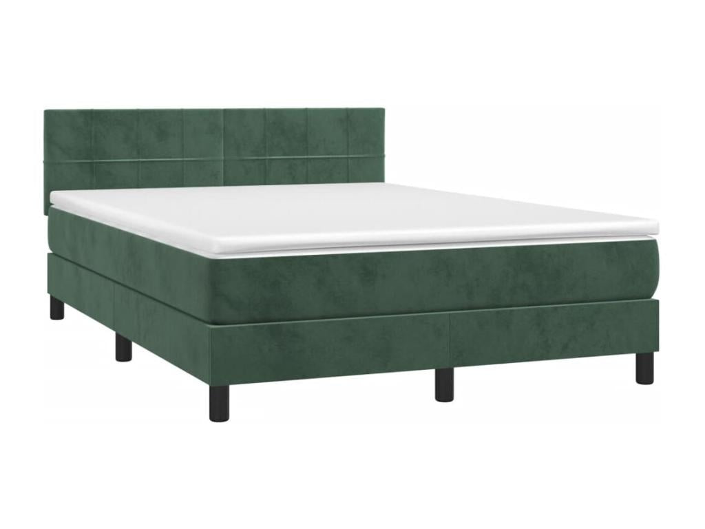 Upholstered bed base and mattress, dark green, 140x200 cm, velvet, YITM61652