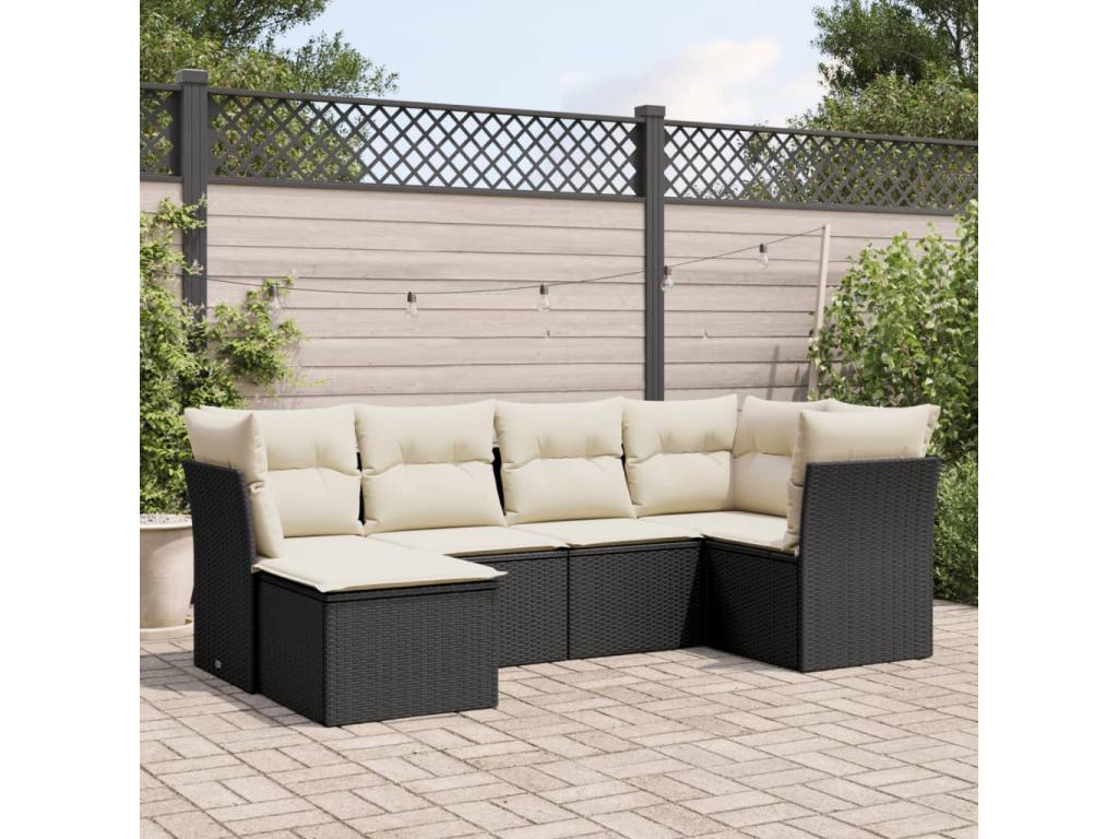 6-piece garden furniture set with cushions, black woven resin IOKD38830