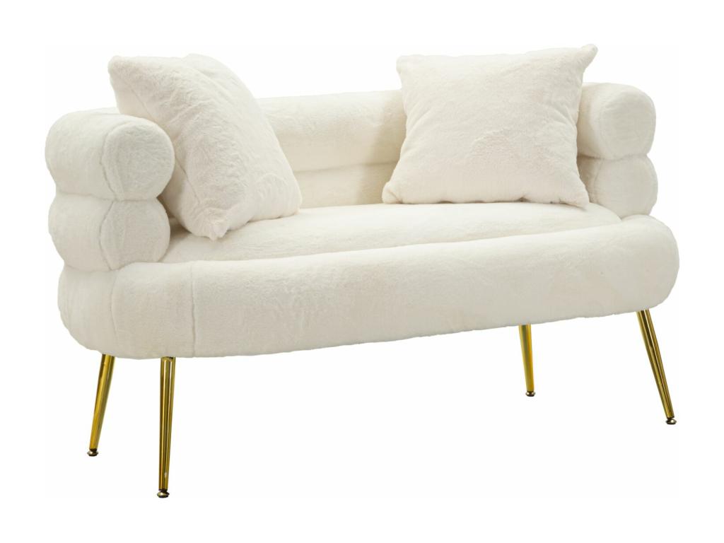2-seater sofa in metal and white fabric with cushions, 133x68x69 cm, DUER80676
