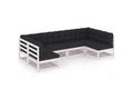 6-piece garden furniture set with cushions, white, solid pine wood, 3 BXMX31768