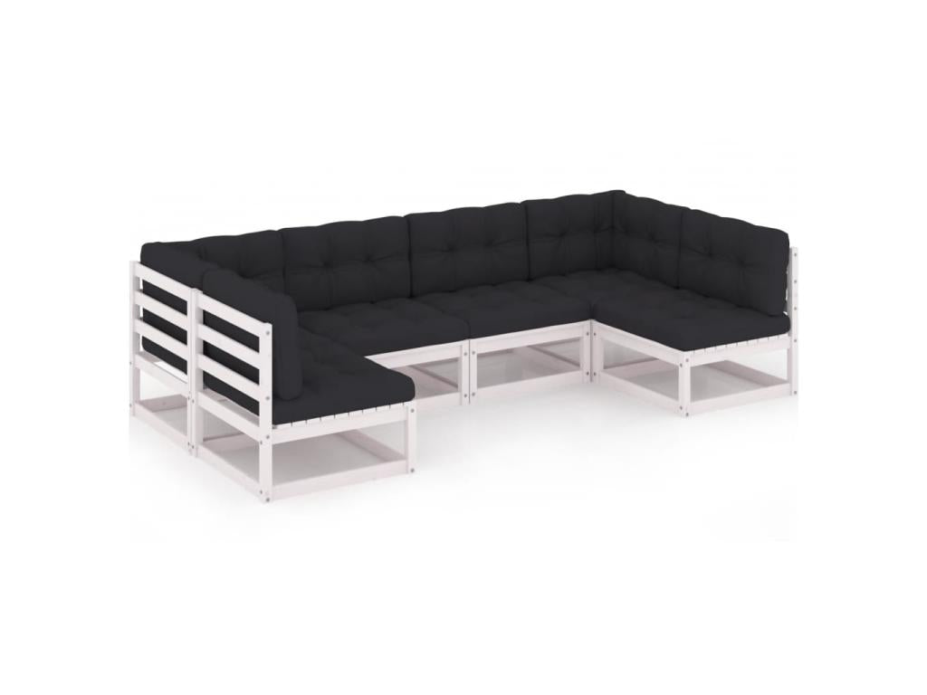 6-piece garden furniture set with cushions, white, solid pine wood, 3 BXMX31768