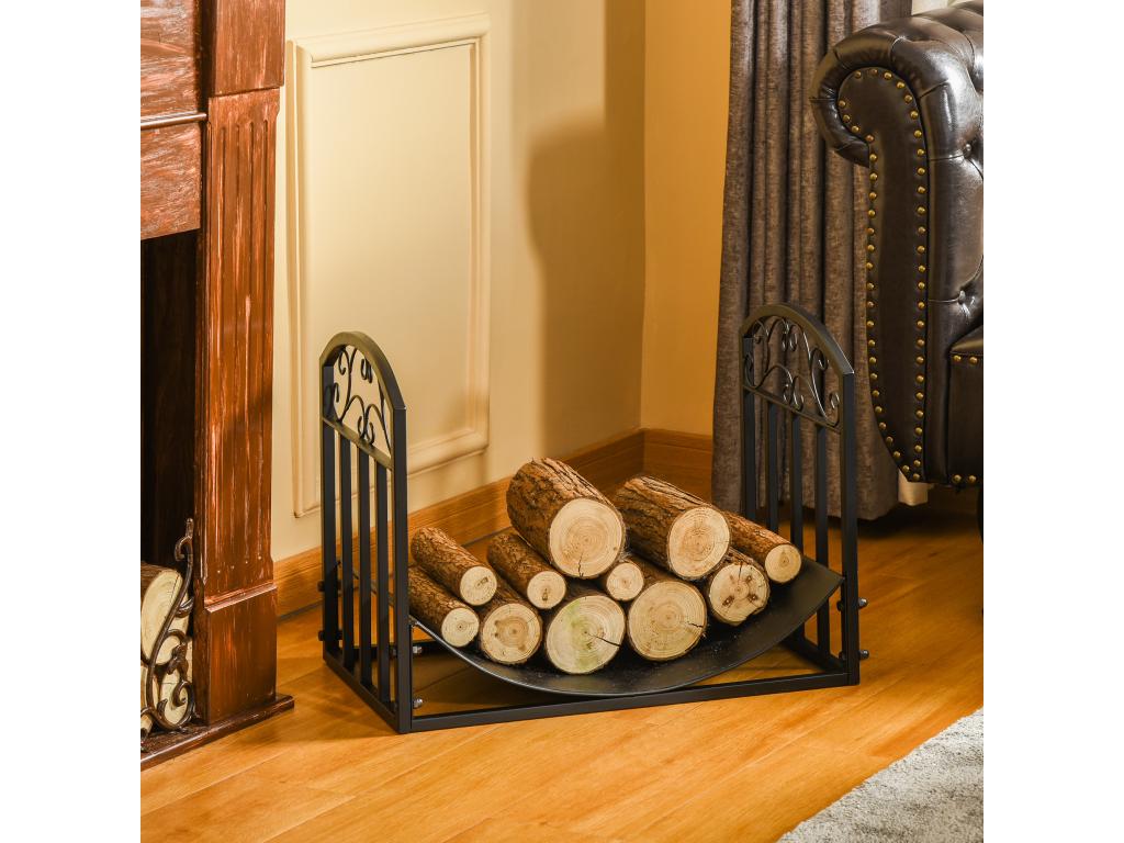 Domopure Log Holder, Wrought Iron Style Log Rack, Dimensions: 60.5L x 36W x 46.5H cm, Black Metal, PDWM23505
