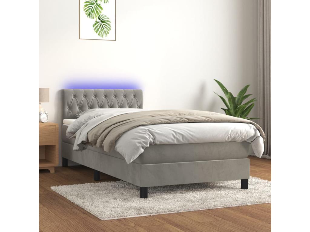 Chicyla bed base with mattress and LED, light grey, 90x190cm LQIY13349