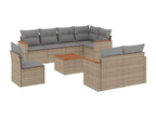 9-piece garden furniture set with cushions, beige woven resin JHQR30049