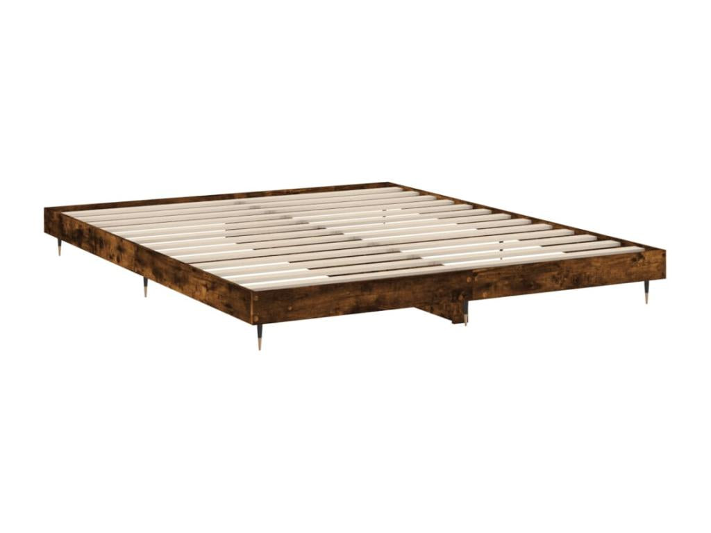 Bed frame without mattress, smoked oak, 200x200 cm, engineered wood, GKNO62148