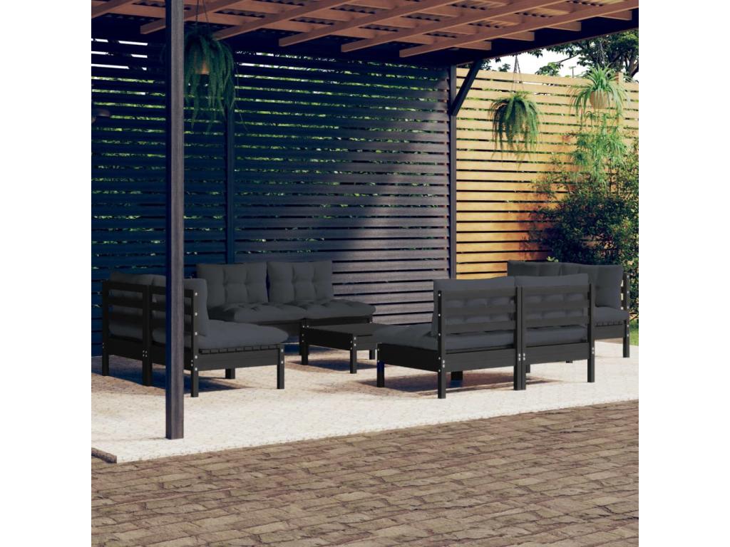 9-piece garden furniture set with anthracite cushions, pine wood IEDY43097