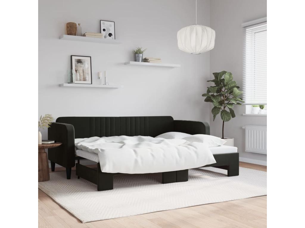 Daybed with pull-out bed, black velvet, 80x200 cm, VCGS32781