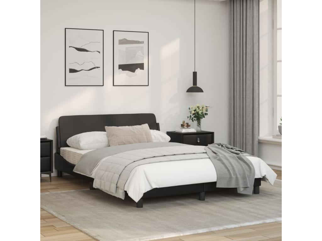 Bed frame with headboard, black, 140x200 cm, faux leather, CHXH56672