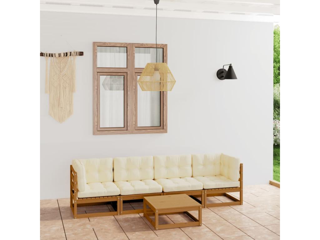 5-piece garden furniture set with cushions, solid pine wood, TVNU76989