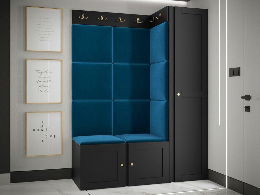 Chicyla 377 Hallway Unit 186x124x46cm Black - Blue Laminate - Upholstery - MDF ERCY17001