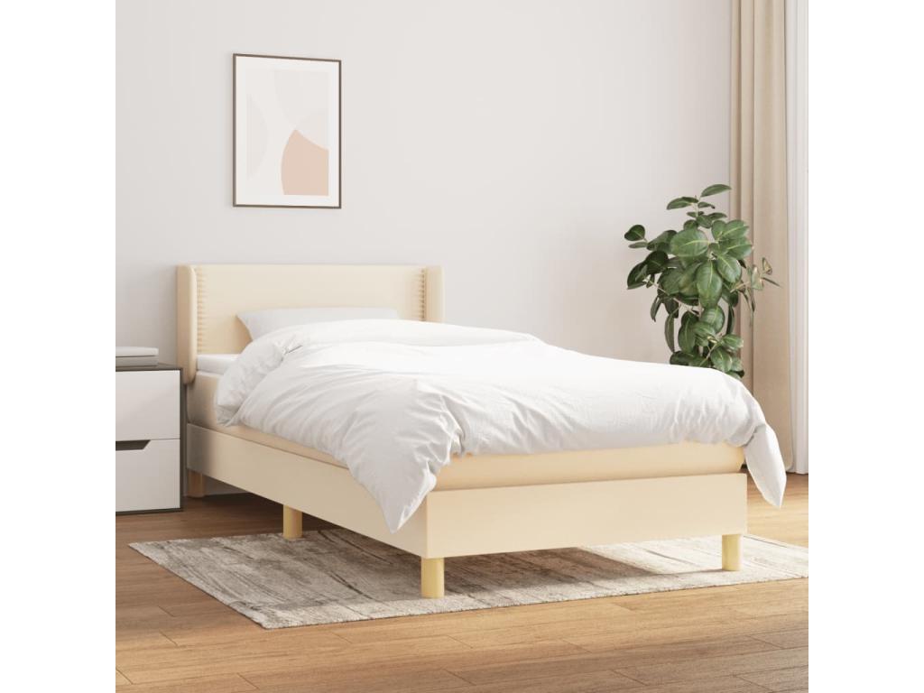 Upholstered bed base with mattress, Cream 80x200 cm, Fabric IDRR71007