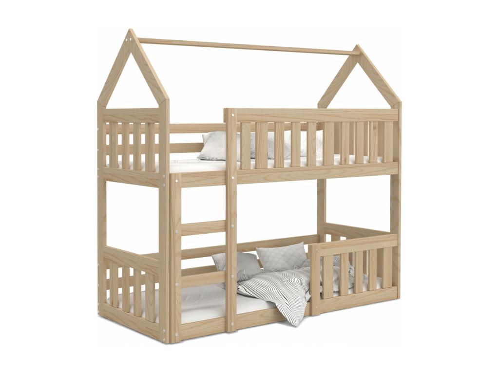 Mini Cabin Bunk Bed 80x160 Pine, Delivered with Slatted Bases HGLW65853
