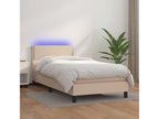 Upholstered bed base with LED mattress, Cappuccino color, 100x200 cm, Faux leather, MQOU49155