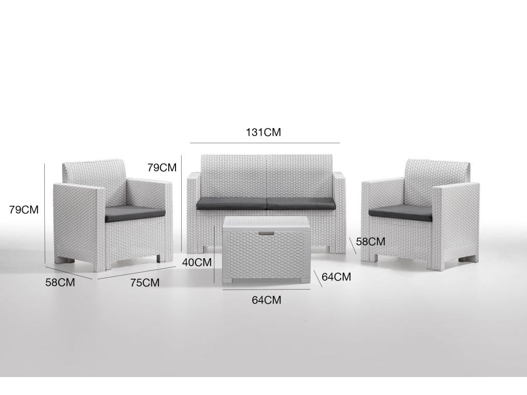 Domopure Outdoor Lounge Set, Garden Furniture with Cushions, Indoor Lounge Set, Rattan Effect, Made in Italy, White, TNQJ88913