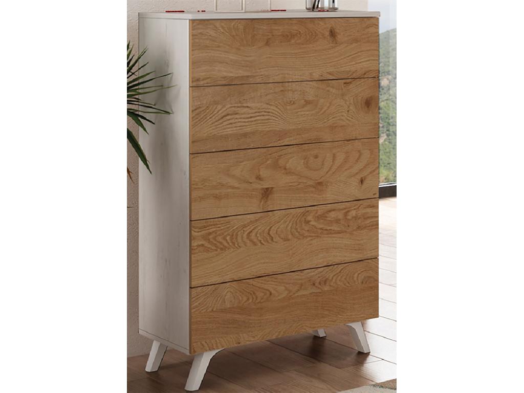 Bed headboard set with LED lighting, 2 bedside tables, chest of drawers, Andersen/white color scheme ASZO63845