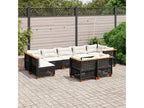 9-piece garden furniture set with cushions, black resin wicker PUOQ22009