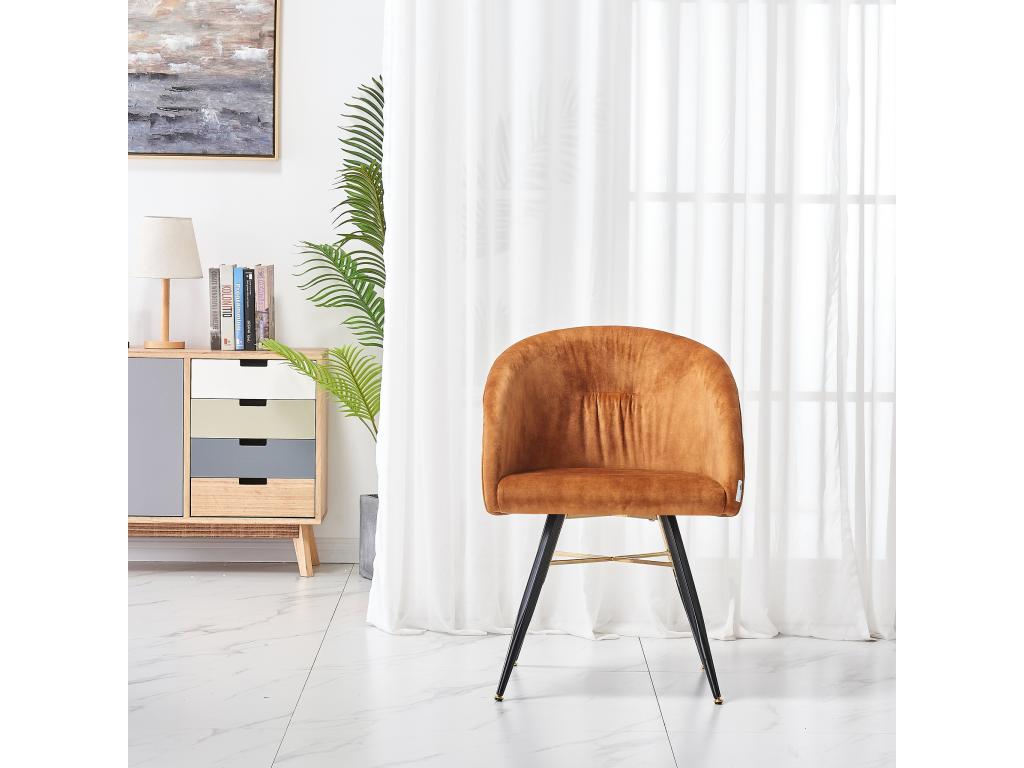 Chicyla - Set of 4 Velvet Dining Chairs - Black and Gold Stainless Steel Legs - Brown AGHZ56897