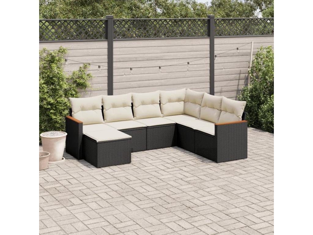 7-piece garden furniture set with cushions, black resin wicker ZTPA70571