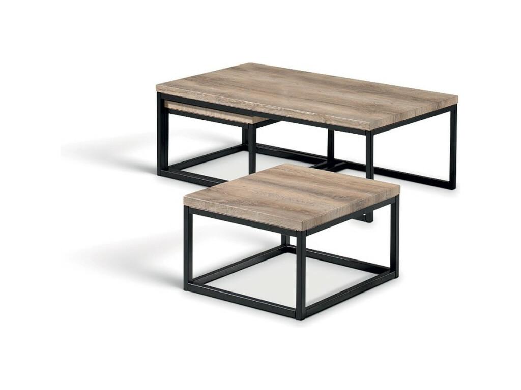 Domopure industrial-style side table with aged oak effect - Coffee table - 3-piece set ZKSJ93420