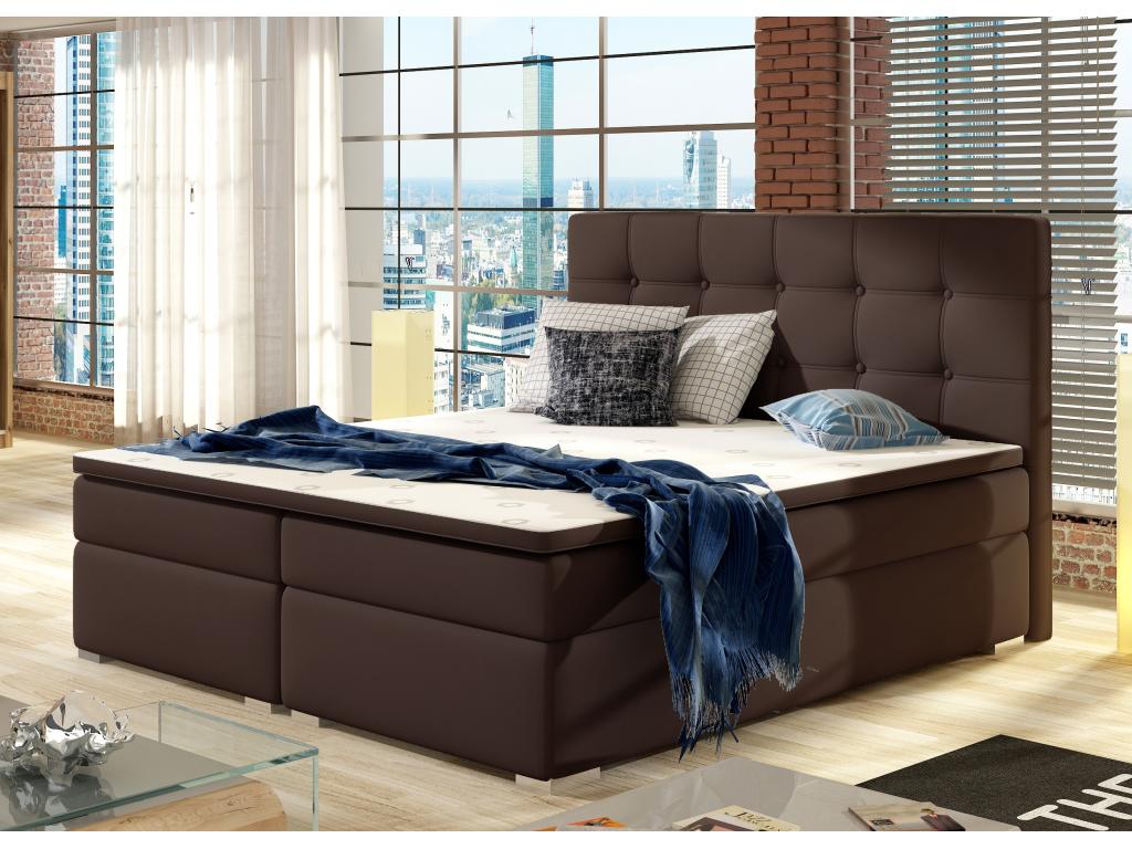Kavin brown faux leather box spring bed with mattress and topper - 160x200 TUFB47114