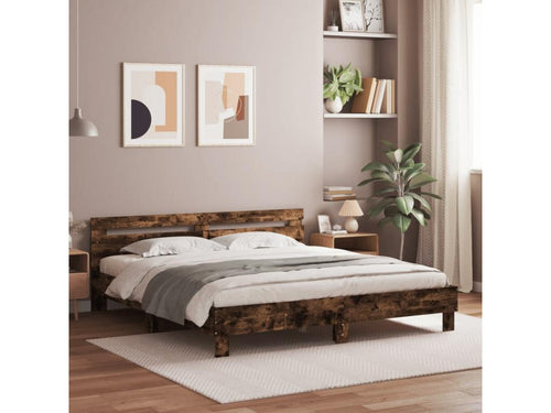 Bed frame with LED lighting, without mattress, smoked oak, 180x200 cm, DEHB54964