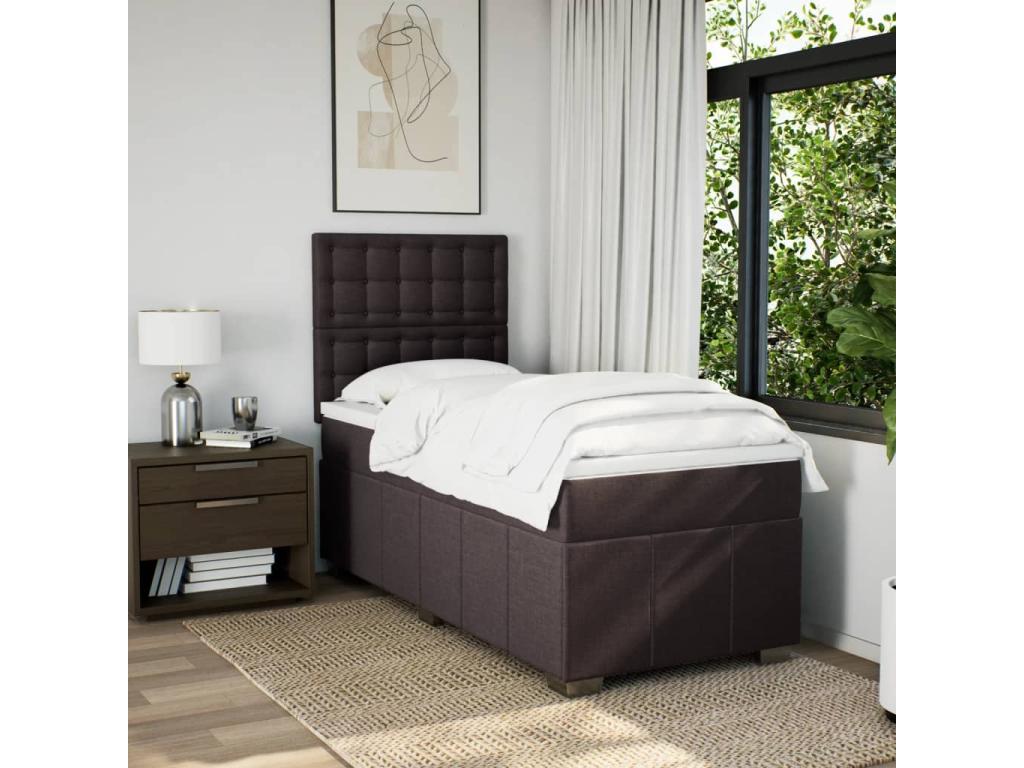 Upholstered bed base with mattress, dark brown, 90x200 cm, NCWB99289