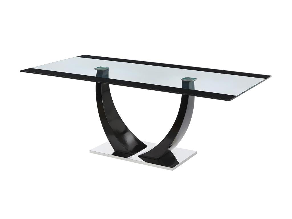 Chicyla II OYBA68354 8-Person Dining Table in Tempered Glass, MDF and Stainless Steel - Black