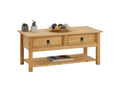 Chicyla coffee table, rectangular Mexican-style living room table with 2 drawers and 1 lower shelf in stained/waxed solid pine WIRO44885