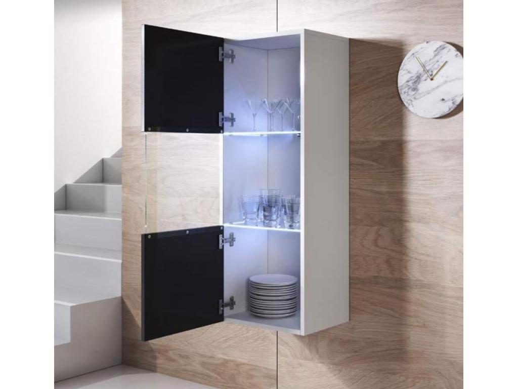 Domopure 6 GLSM48551 Wall-Mounted TV Unit for Living Room/Dining Room in White and Black with LED Lighting, 160x40x166cm