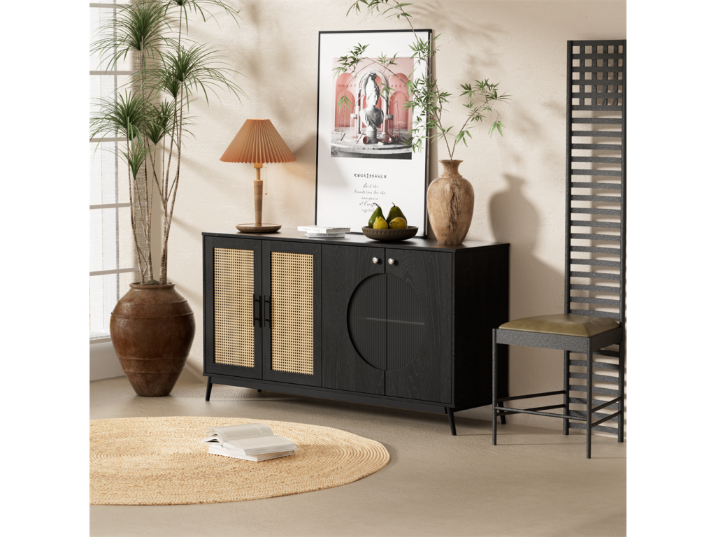 Rattan glass side panel, semi-circular door, high-quality storage furniture JQRL97153