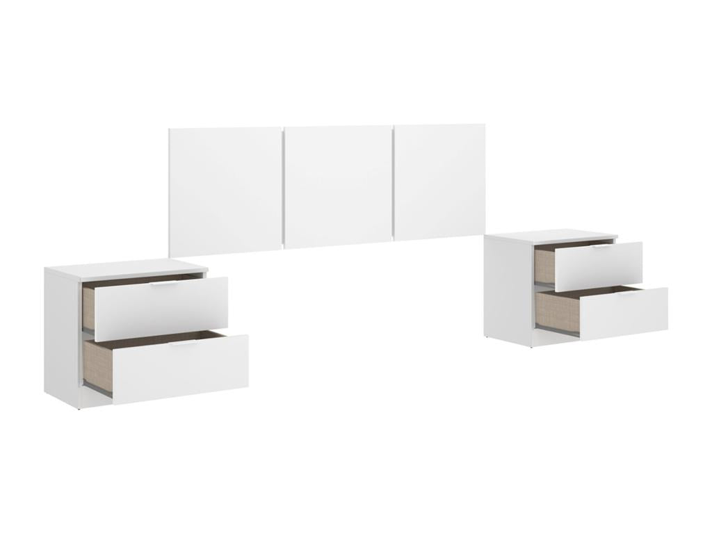 Bed headboard set, set of 2 bedside tables with 2 drawers, white - length 256 x depth 34 x height 96 cm FUHW65662