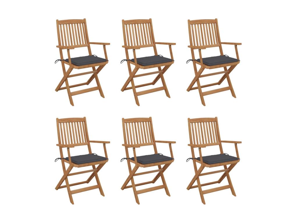 6-piece folding garden chairs with cushions, Domopure wood, 82 VTAG71327