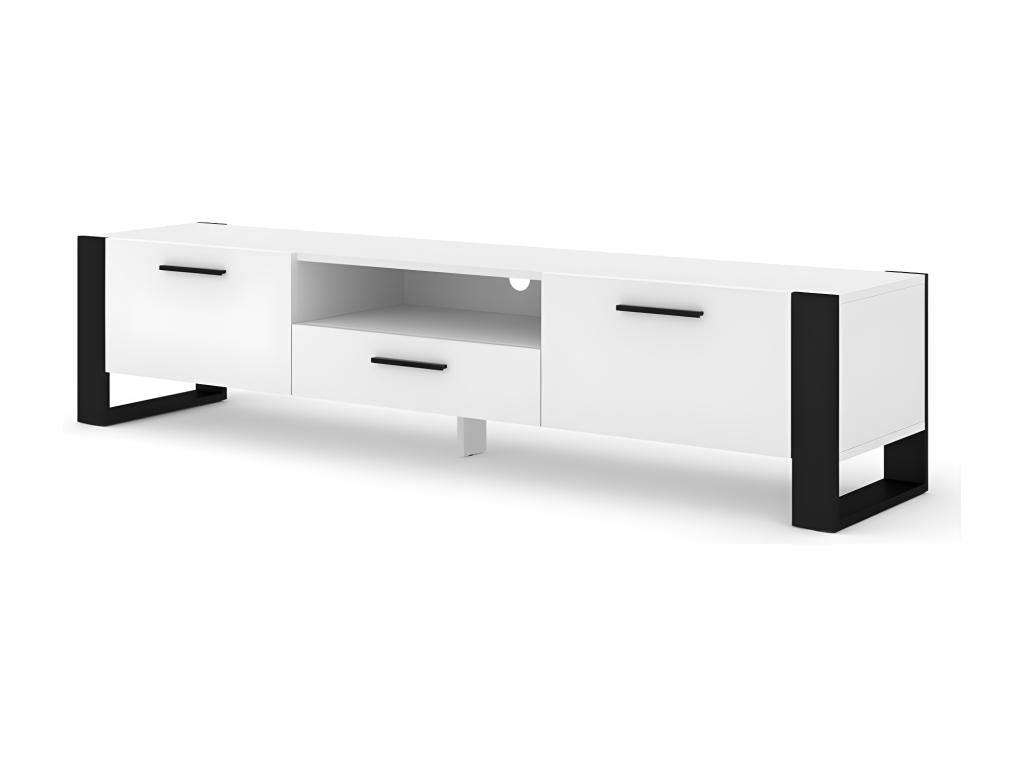 Domopure TV stand with 3 wooden doors - White and black - W 200 x D 43 x H 48 cm EJSW82475
