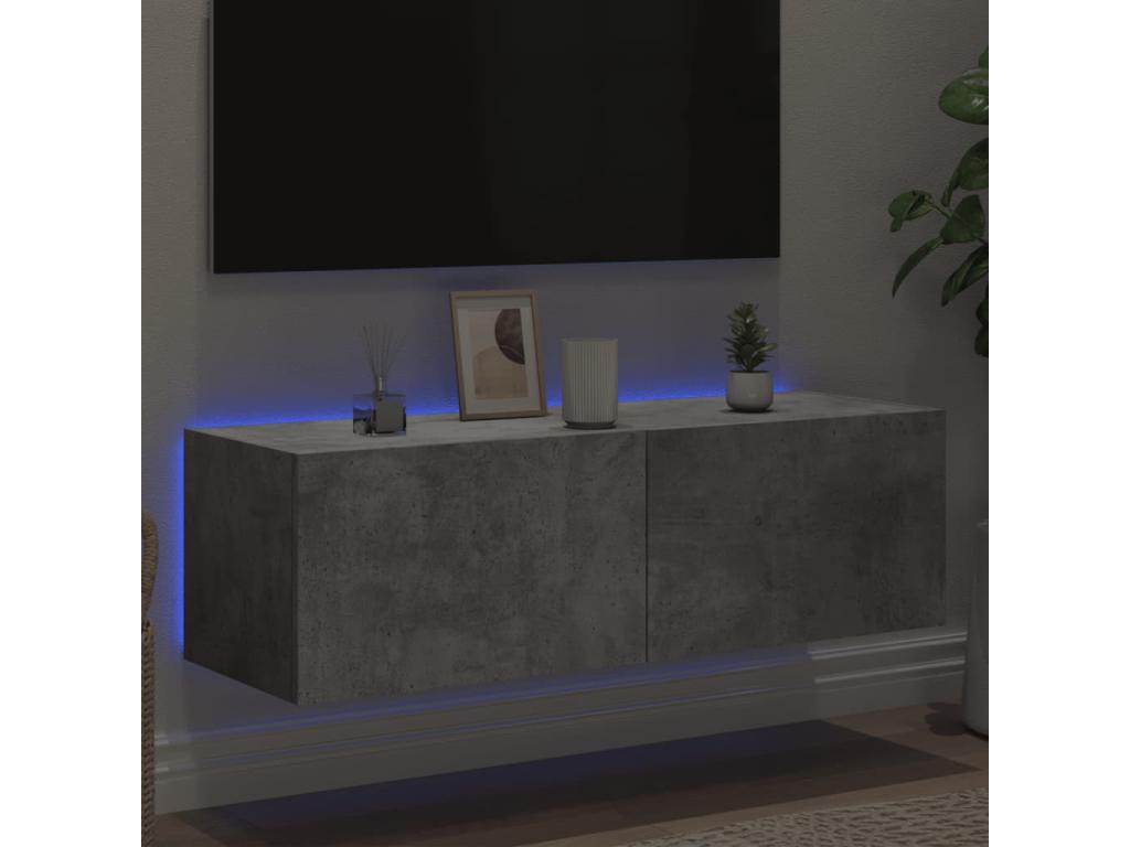 Wall-mounted TV unit with LED lighting, concrete grey, 100x35x31 cm QTSK70970