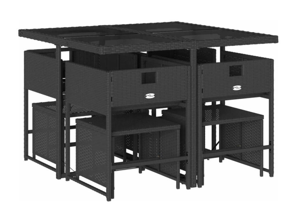 9-piece garden dining set with cushions, black resin wicker EARI41649