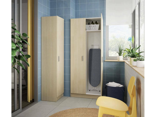 Chicyla Multipurpose Cabinet Broom Cabinet with 2 Doors Shoe Rack with Shelves Broom Cabinet 73cm x 37cm x 180cm Oak LFHH51339