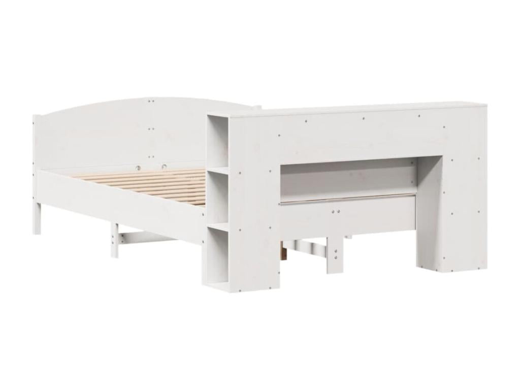 White bookcase bed without mattress, 150x200 cm, solid pine wood, ECNP97142